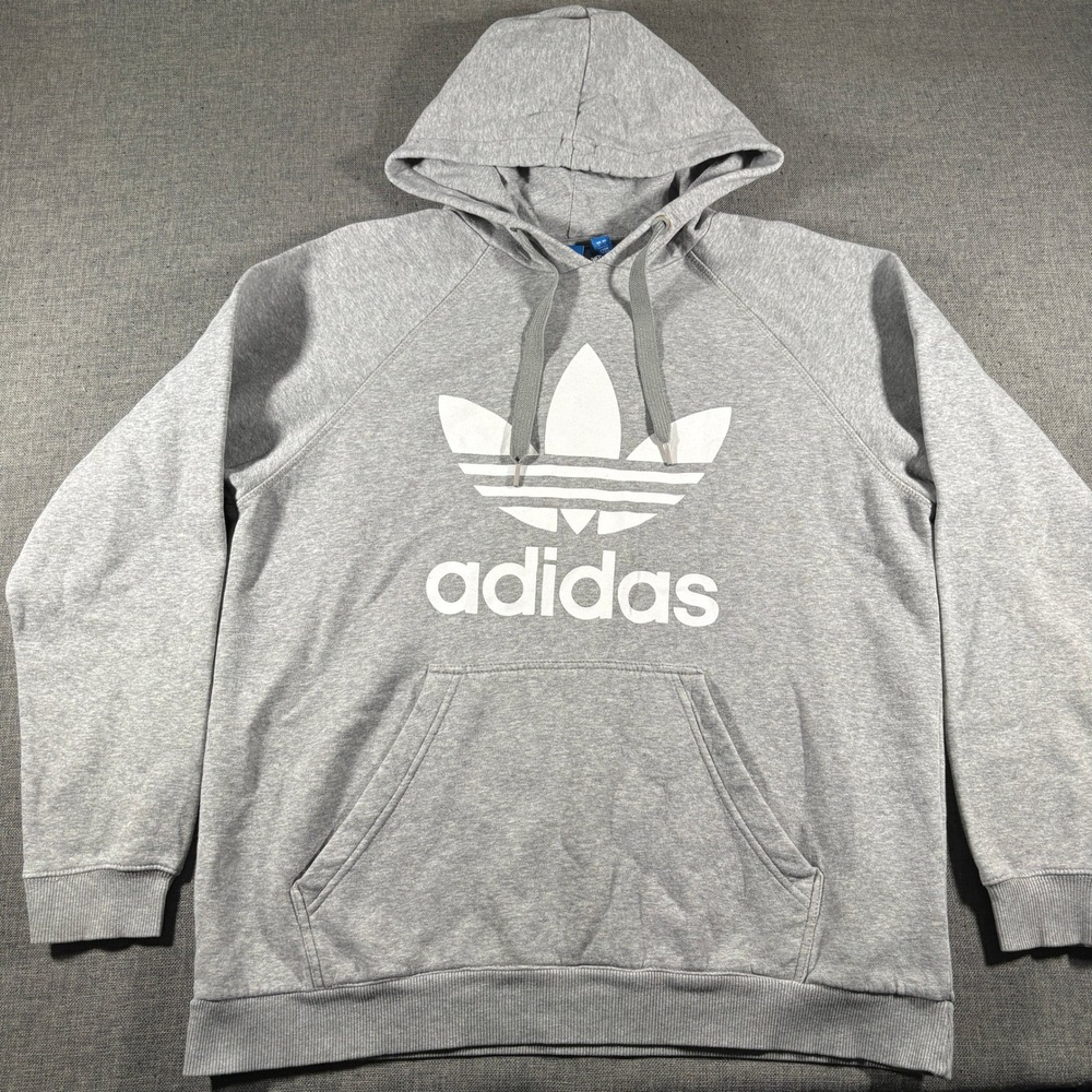 Adidas Hoodie Mens Large Gray Originals Trefoil Logo Pullover Sweatshirt